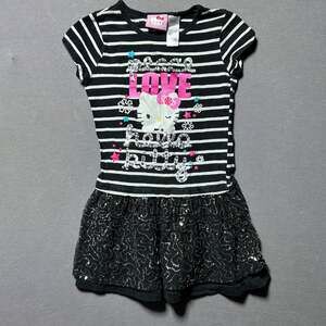Hello Kitty Girls Black & White Striped Peace Love Sequin Tutu Dress Size S (6/6